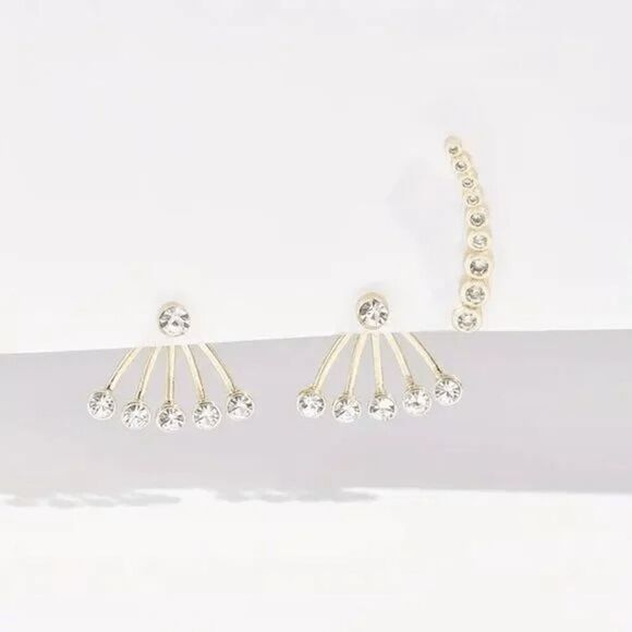 Gold Diamond Ear Crawler Ear Hugger Ear Jacket - Picture 2 of 5